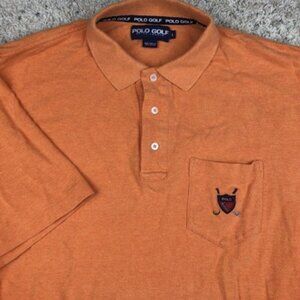 Polo Golf Ralph Lauren Mens Polo Shirt Adult Large Orange Cotton, Plaid Logo Vtg